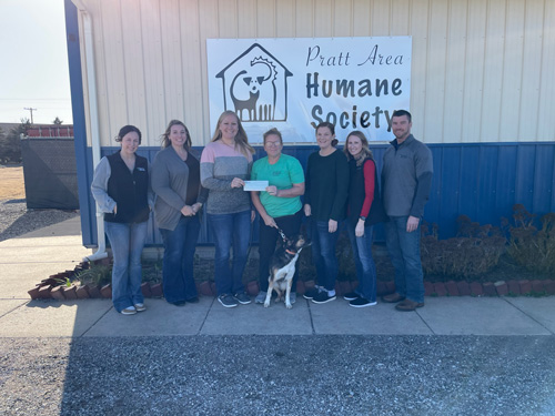 Pratt staff present a check to the Pratt Area Humane Society as part of 2024 December Giving.