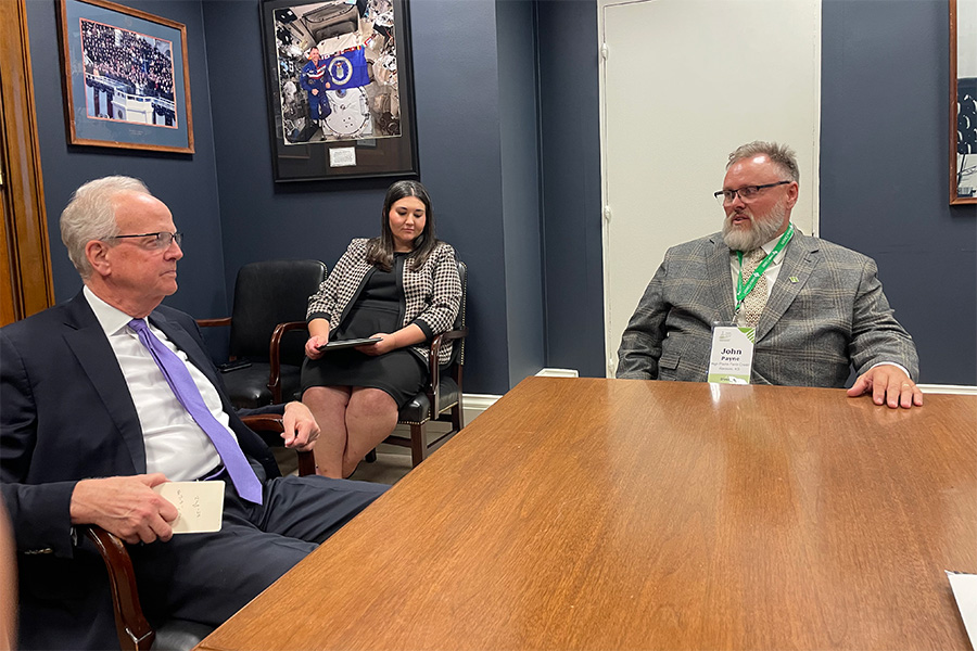 High Plains Farm Credit director, John Payne, discusses with Senator Jerry Moran important issues affecting Kansas farmers and ranchers.